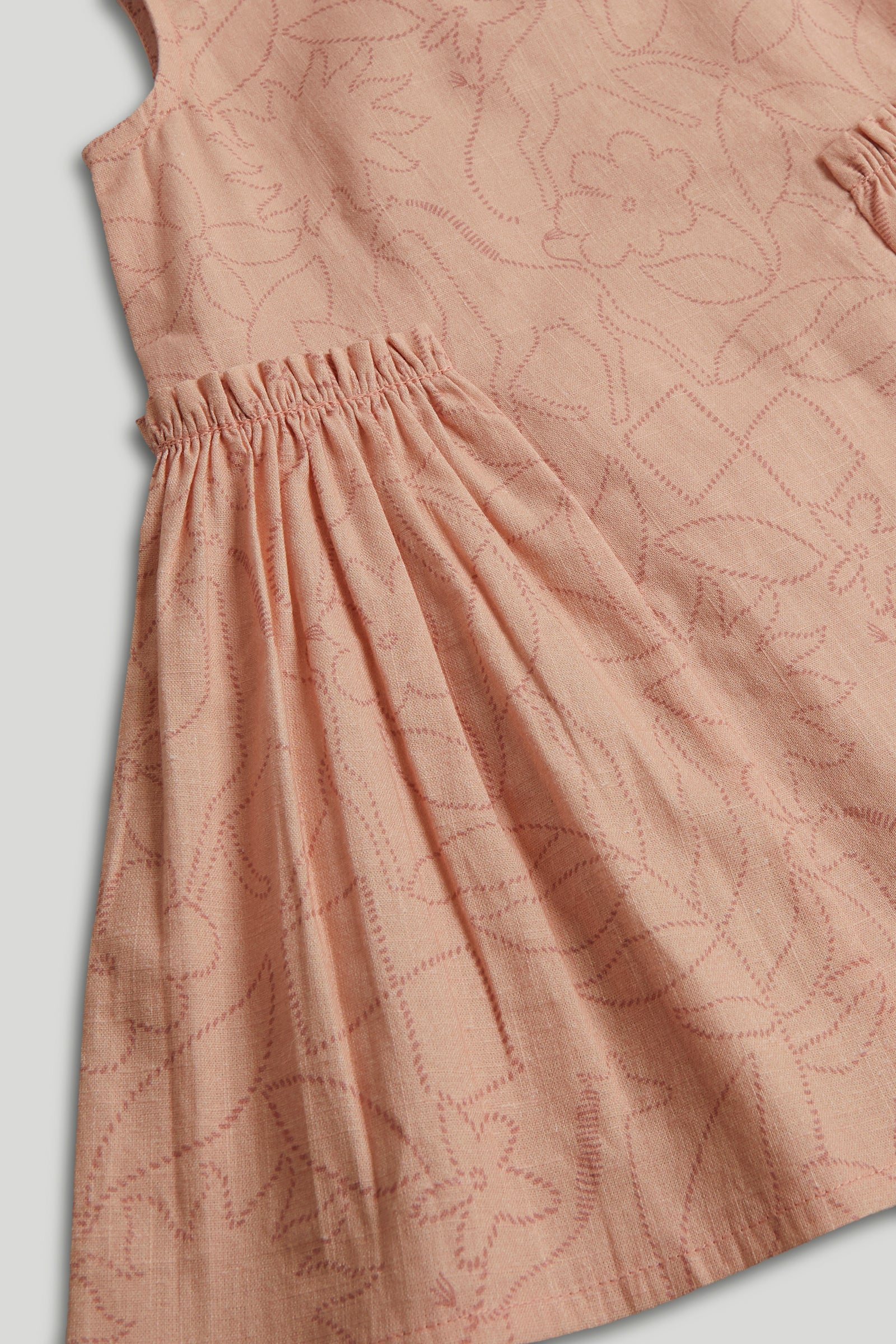 Girls Pink Printed Cotton Sleeveless Regular Fit Pocket Dress