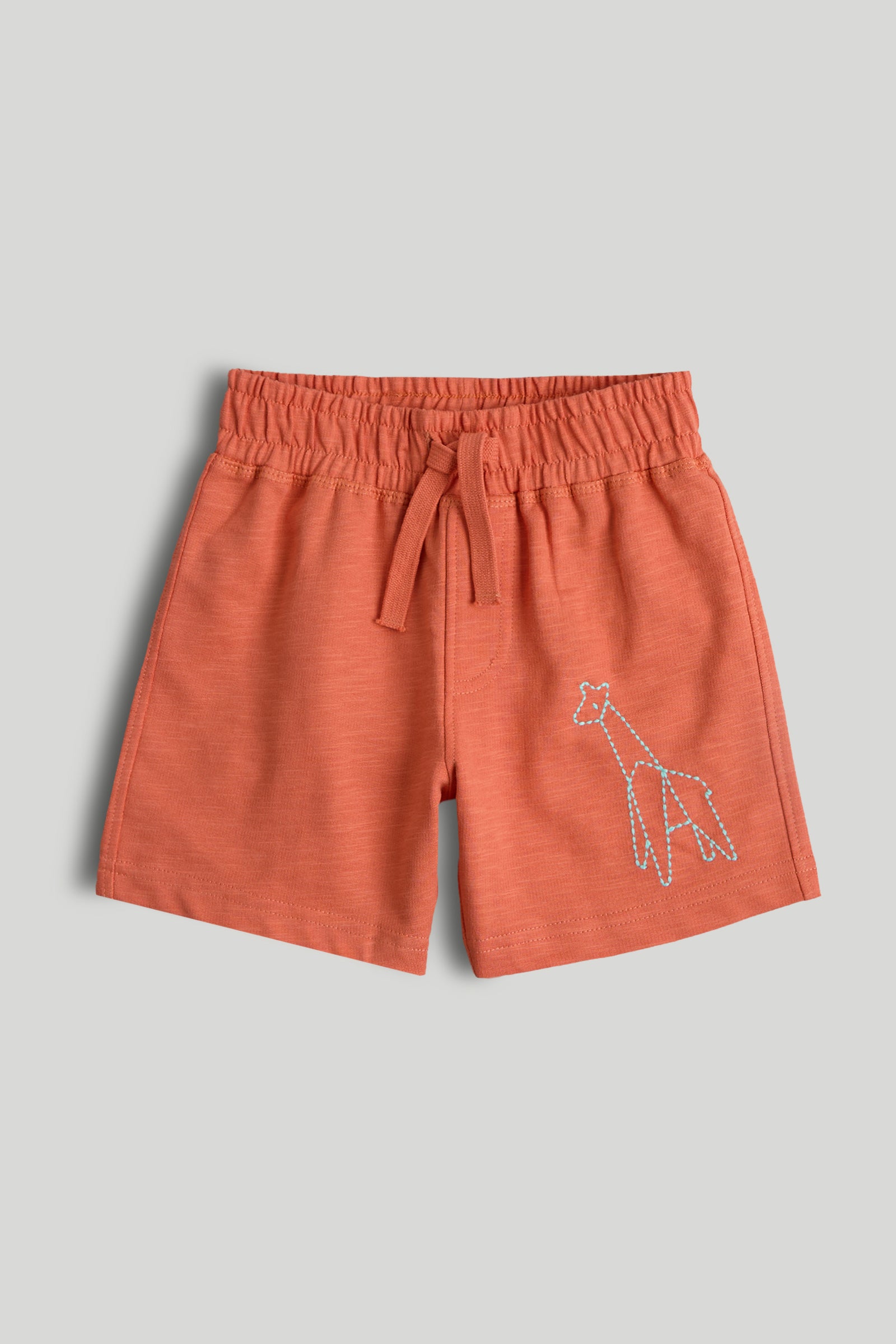 Boys Red Embroidered Cotton Regular Fit Casual Shorts