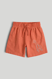Boys Red Embroidered Cotton Regular Fit Casual Shorts