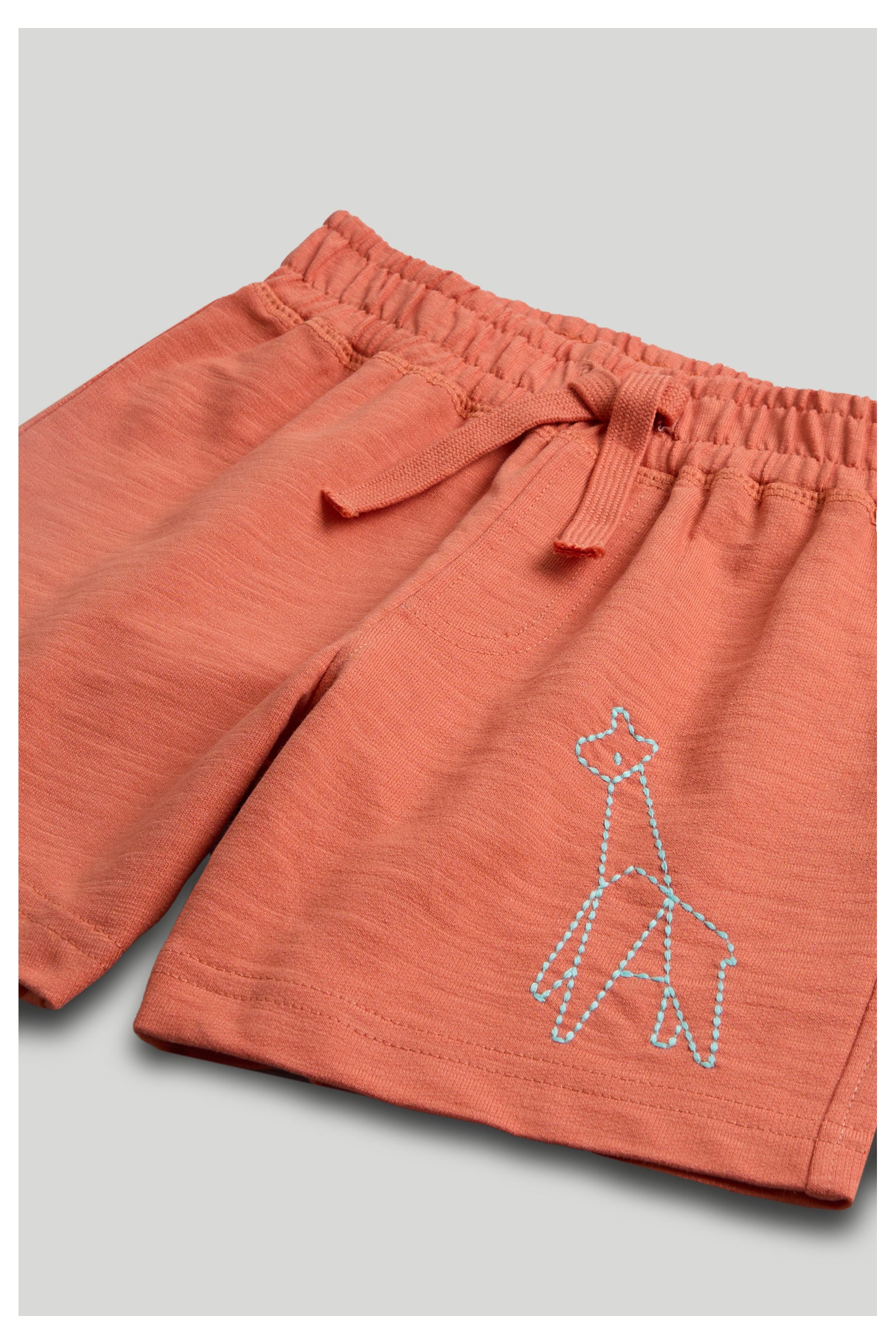Boys Red Embroidered Cotton Regular Fit Casual Shorts