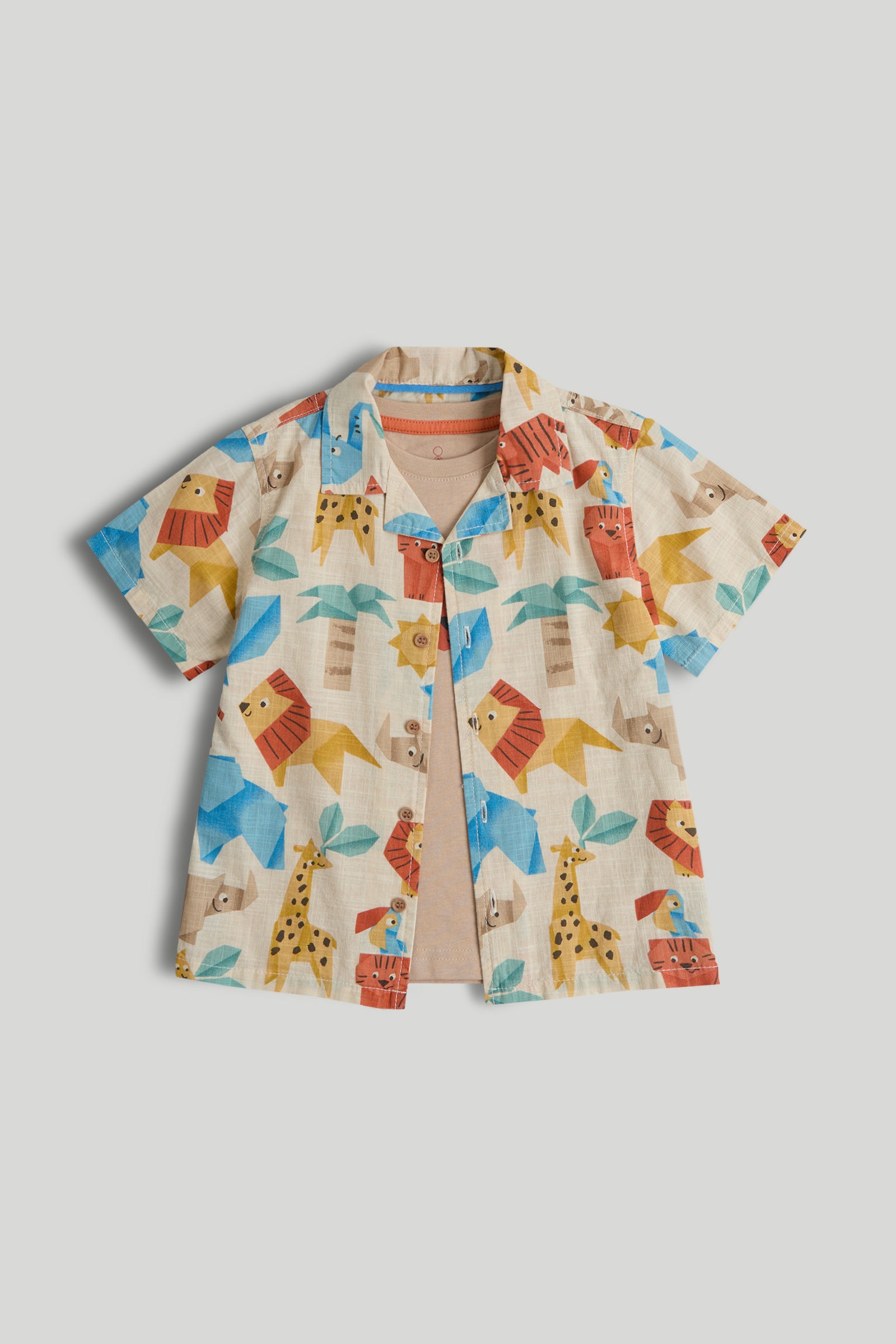 Boys Multi Colour Printed Cotton Shirt & T-Shirt Casual Set