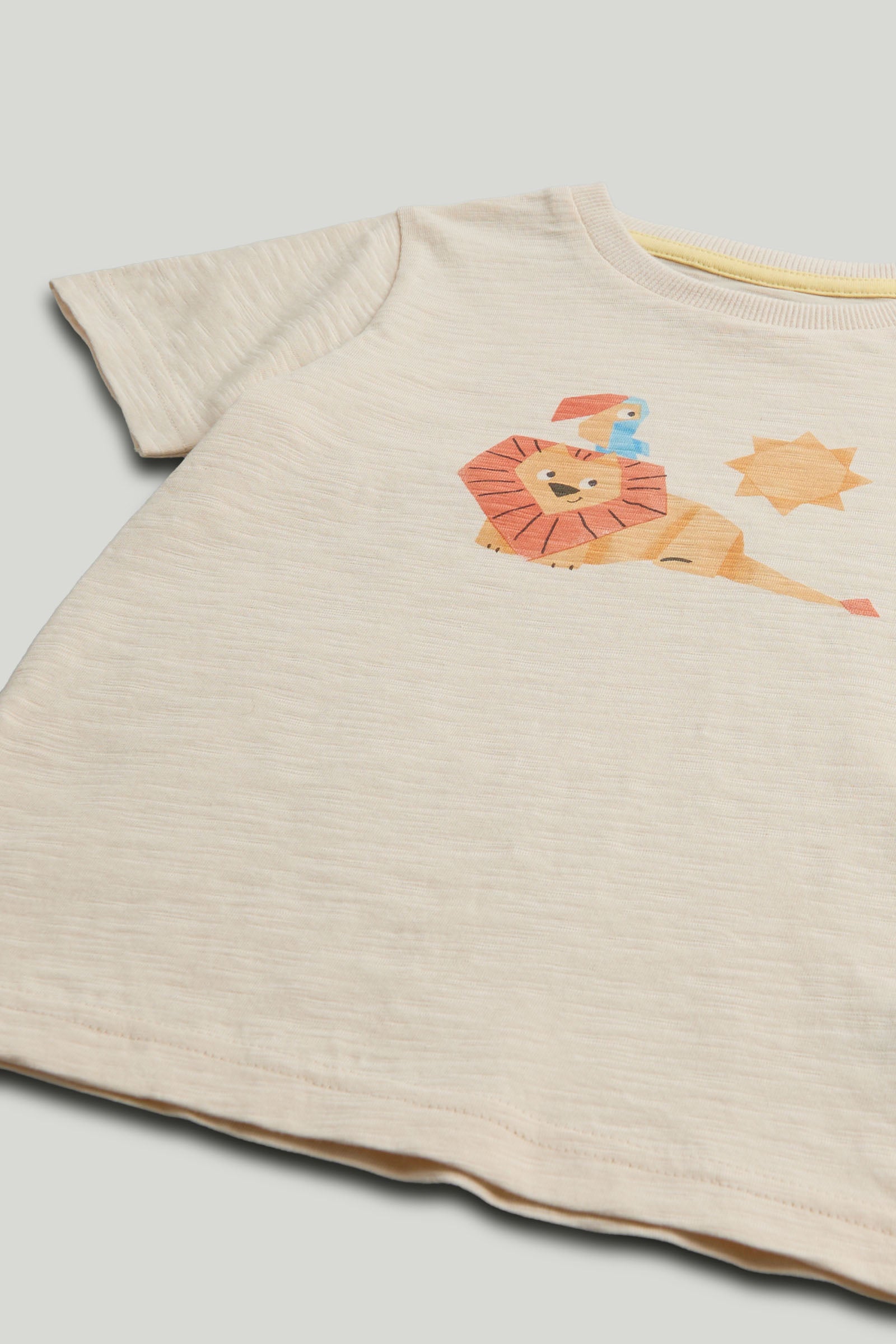 Boys Yellow Lion Graphic Cotton Regular Fit Casual T-Shirt