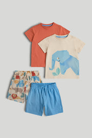 Boys Multi Printed Cotton 2-Pack T-Shirt & Shorts Set