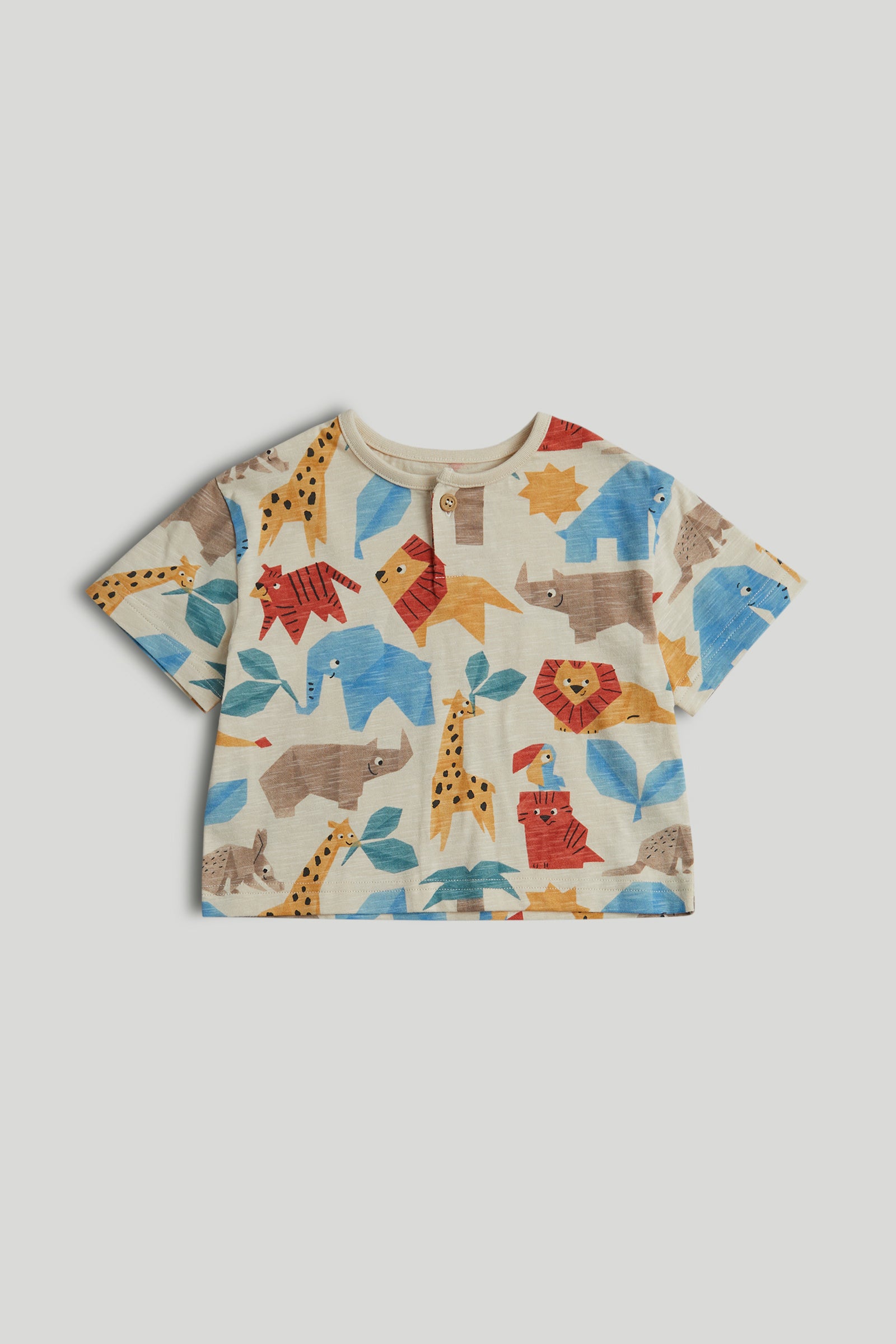 Boys Yellow Printed Henley Cotton Regular Fit Casual T-Shirt