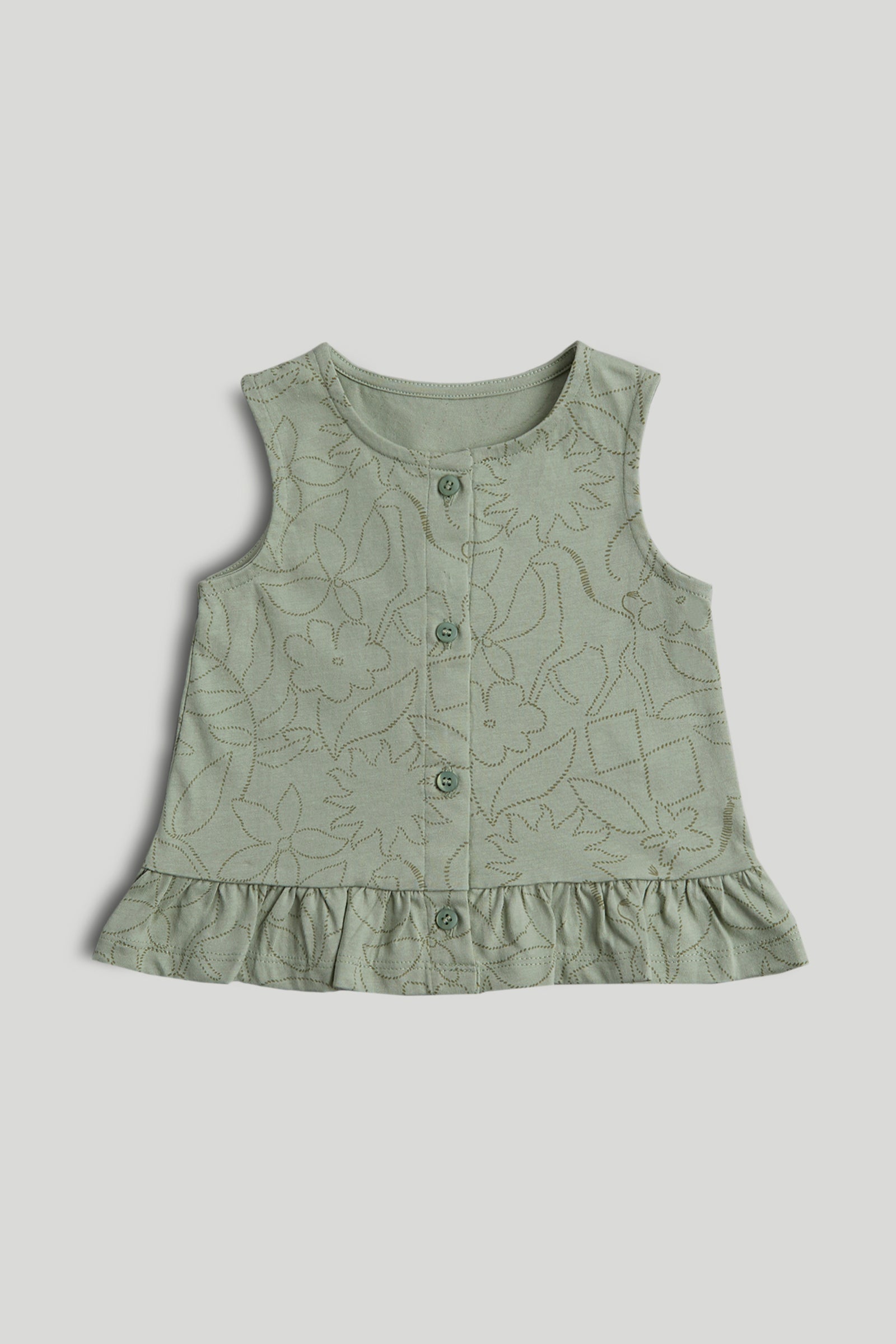 Girls Green Cotton Printed Sleeveless Blouse