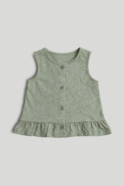 Girls Green Cotton Printed Sleeveless Blouse