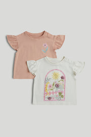 Baby Girls Multi Cotton Textured T-Shirts Pack of 2