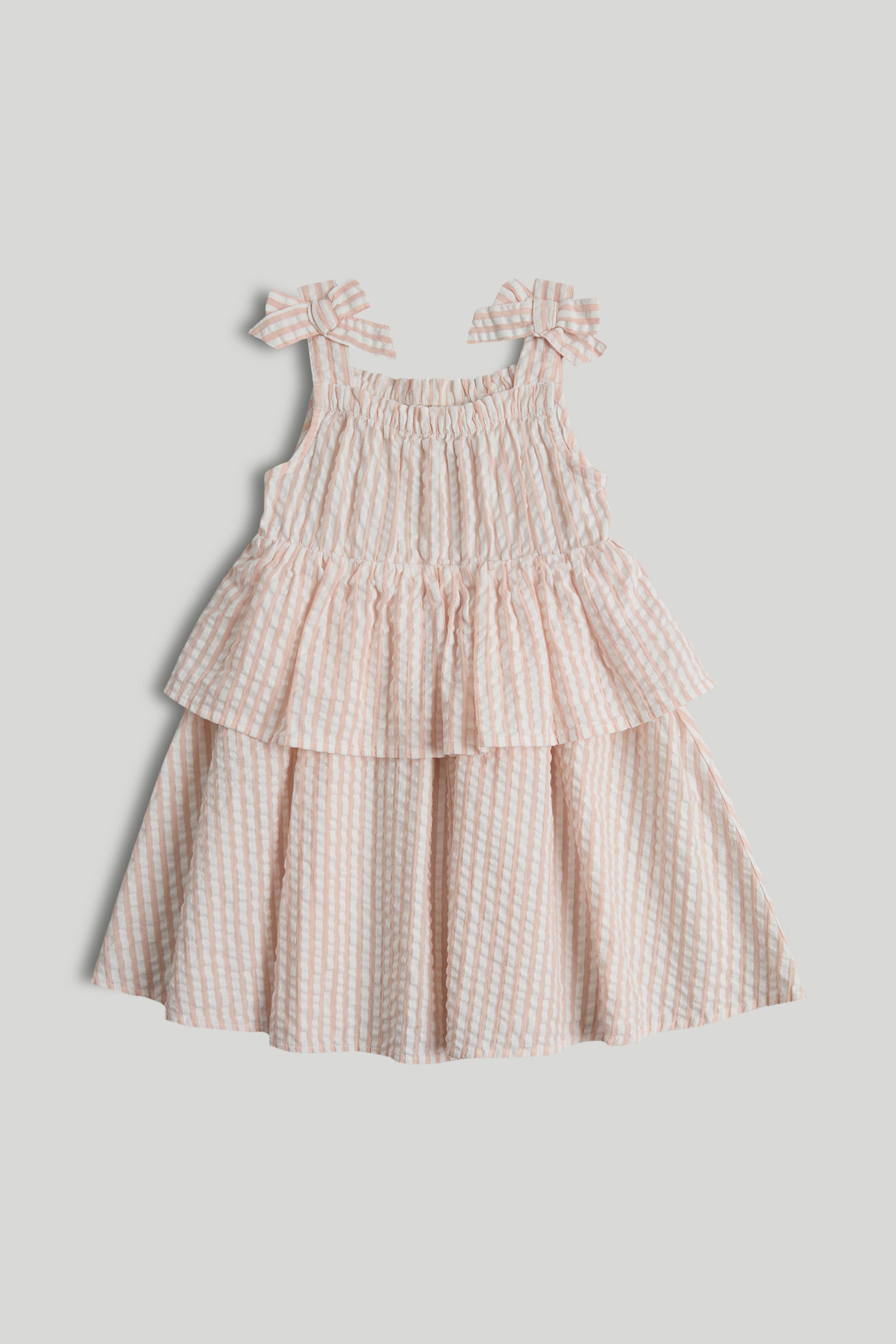 Girls Pink Striped Cotton Sleeveless Square Neck Dress