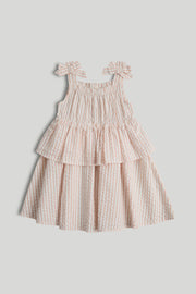 Girls Pink Striped Cotton Sleeveless Square Neck Dress