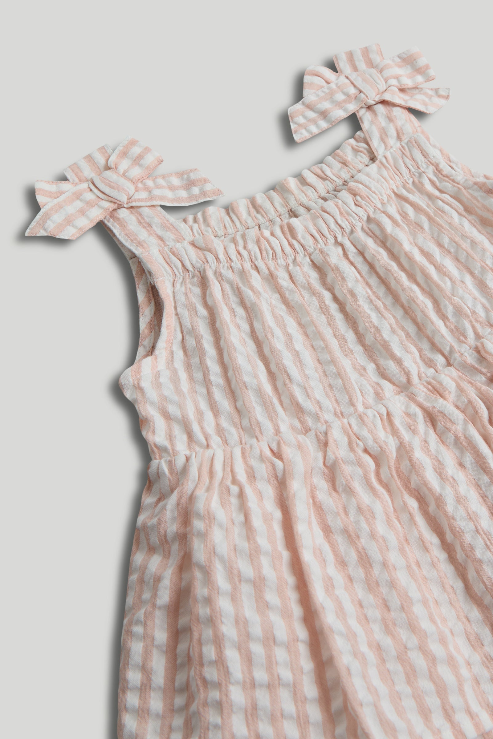Girls Pink Striped Cotton Sleeveless Square Neck Dress