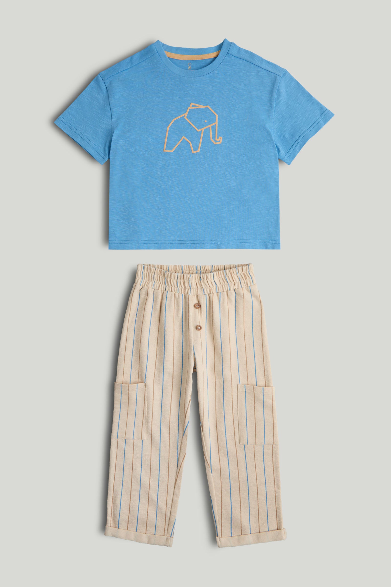 Boys Multi Stripe Cotton T-Shirt & Textured Jersey Pants Set