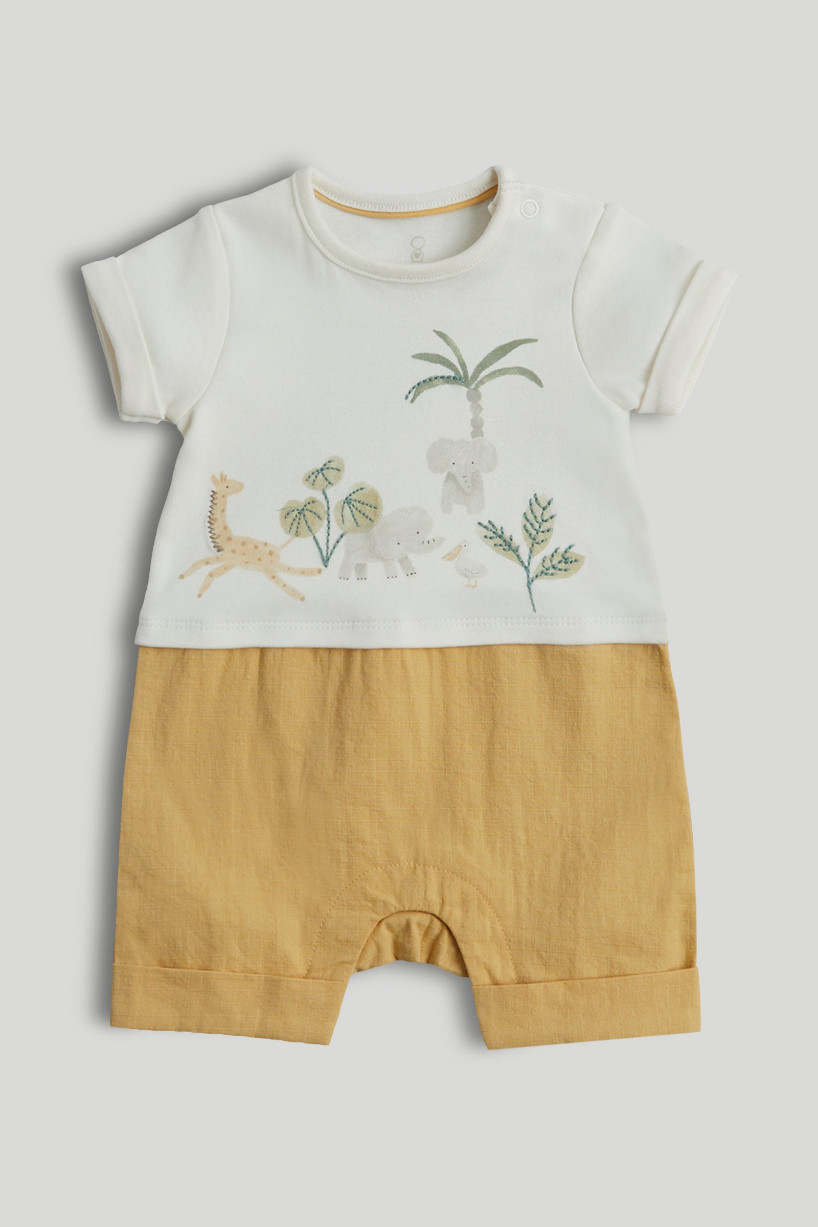 Baby Boys Multi Cotton Printed Mock Romper