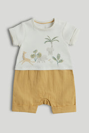 Baby Boys Multi Cotton Printed Mock Romper