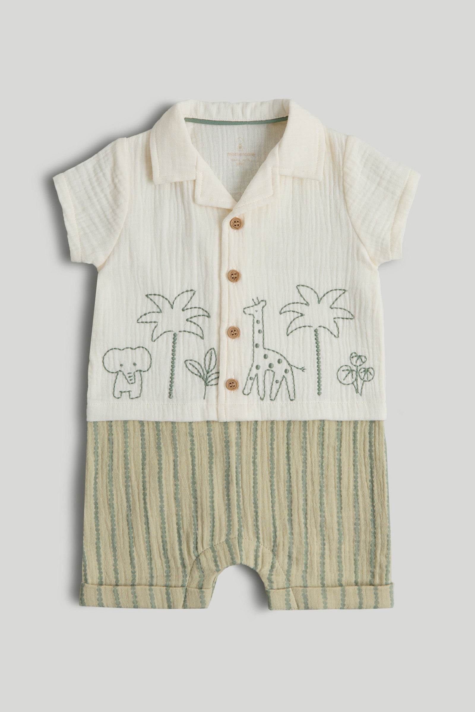 Baby Boys Multi Cotton Embroidered Mock Romper