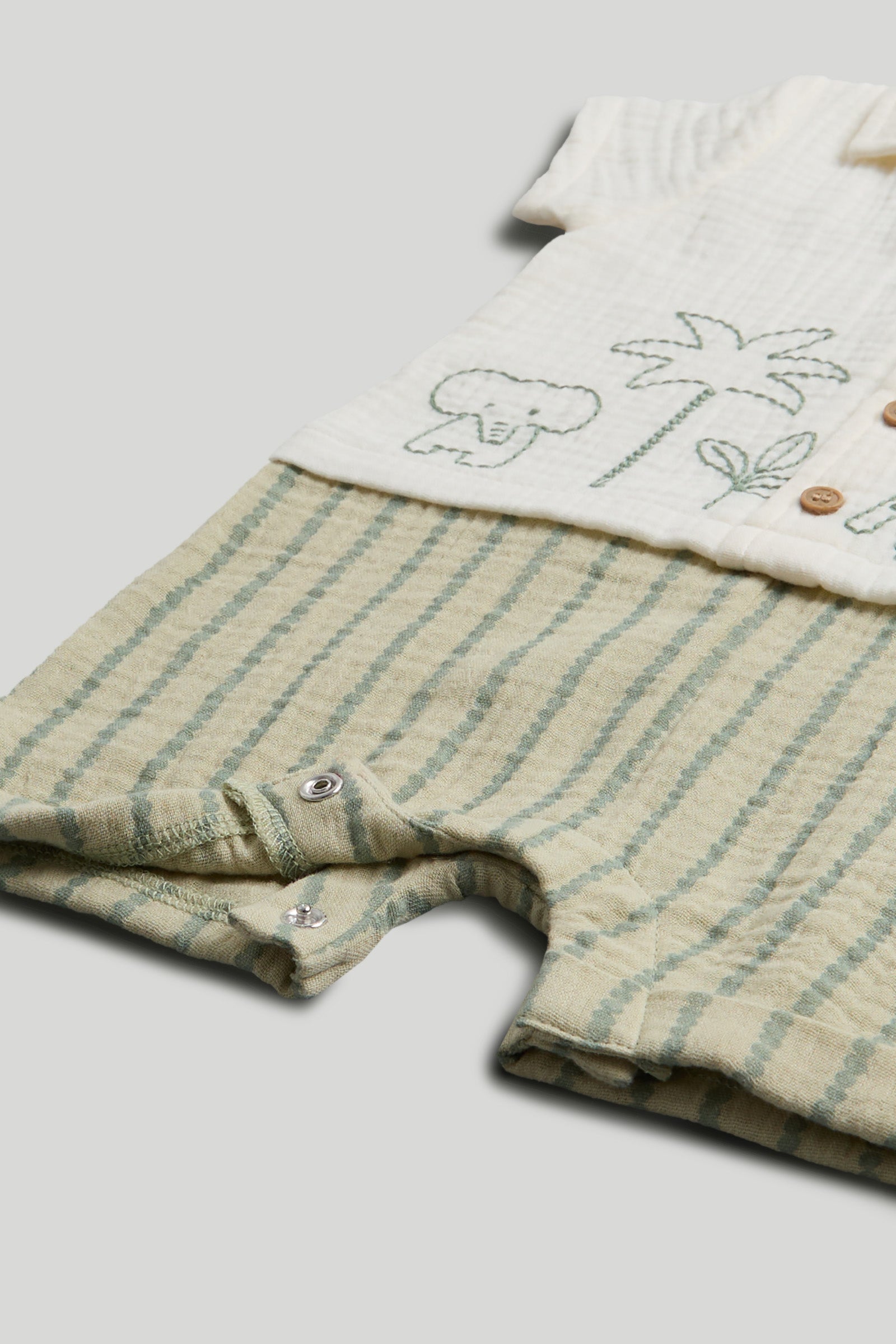 Baby Boys Multi Cotton Embroidered Mock Romper