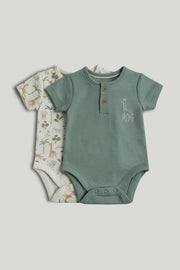 Boys Multi Print Cotton Regular Fit 2-Pack Short Sleeve Bodysuits