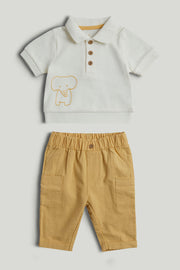 Boys Cotton Polo & Jogger Set with Embroidery