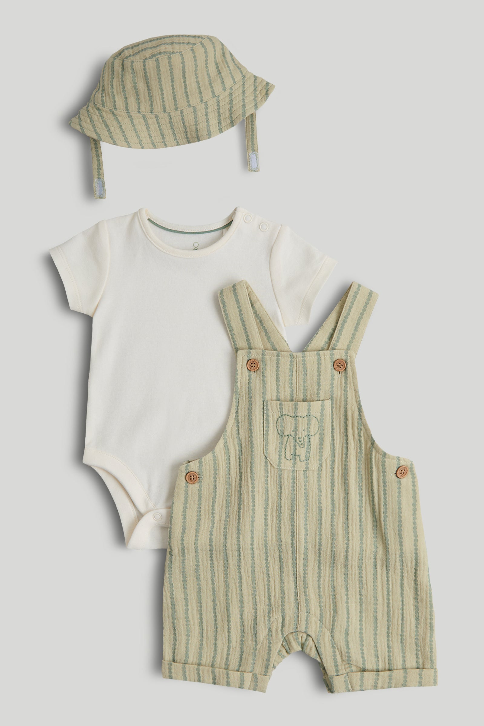 Boys Striped Cotton Bibshort & Bodysuit Set with Shirt Collar