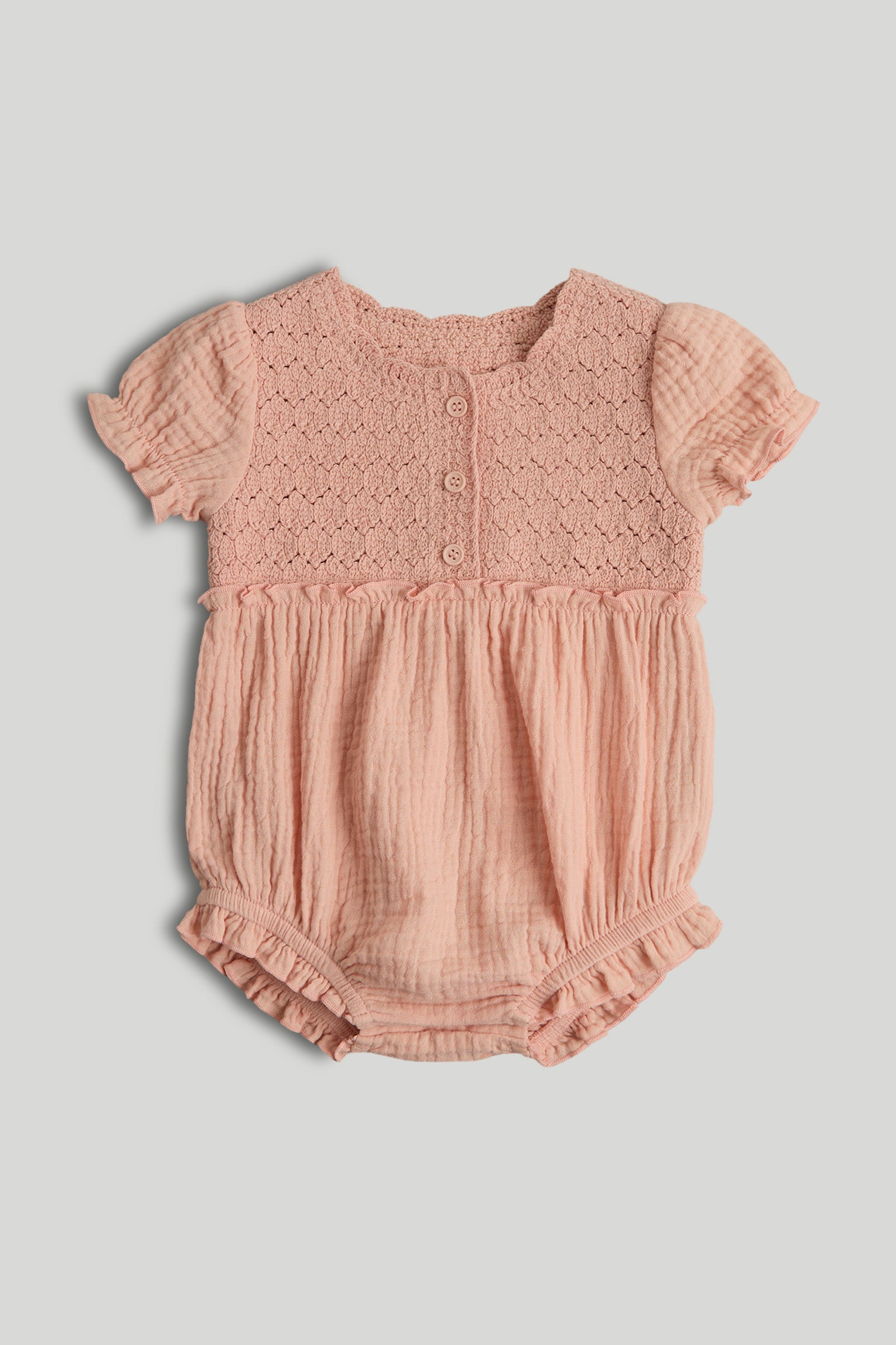 Baby Girls Pink Cotton Blend Knitted Romper