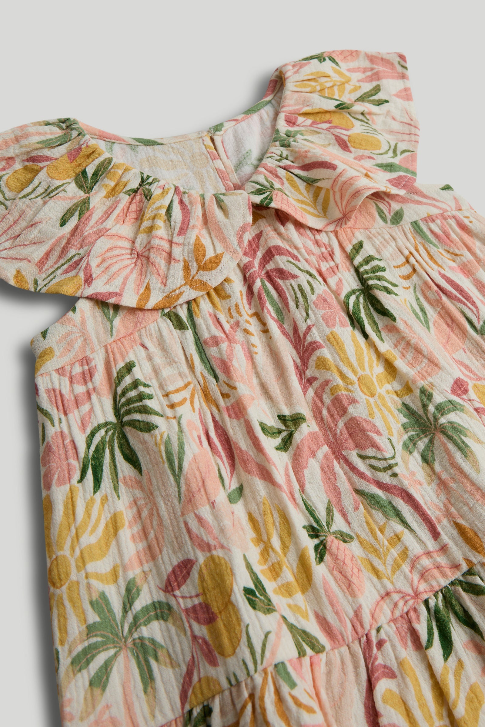 Girls Printed Cotton Frill Front Dress with V Neck