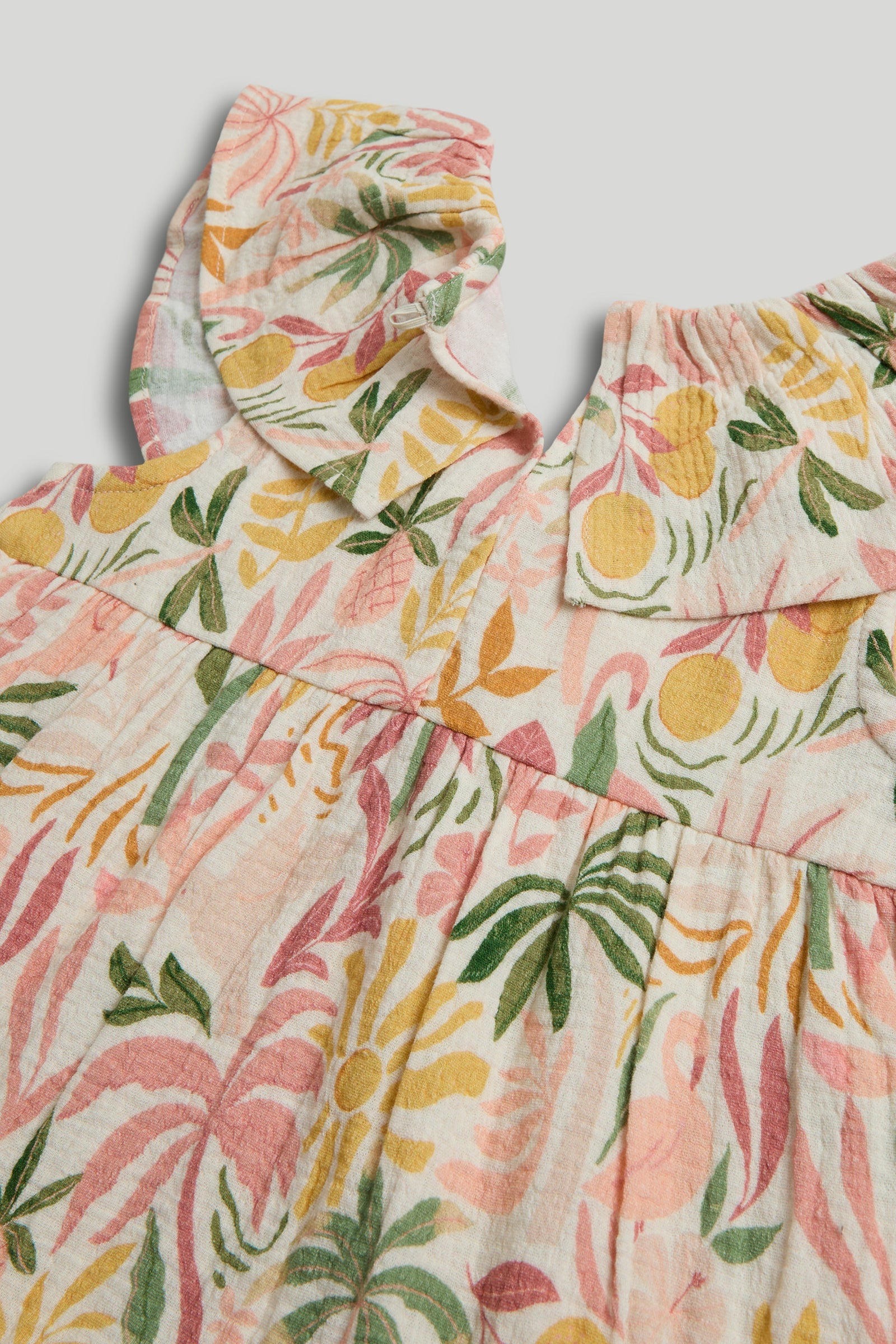 Girls Printed Cotton Frill Front Dress with V Neck