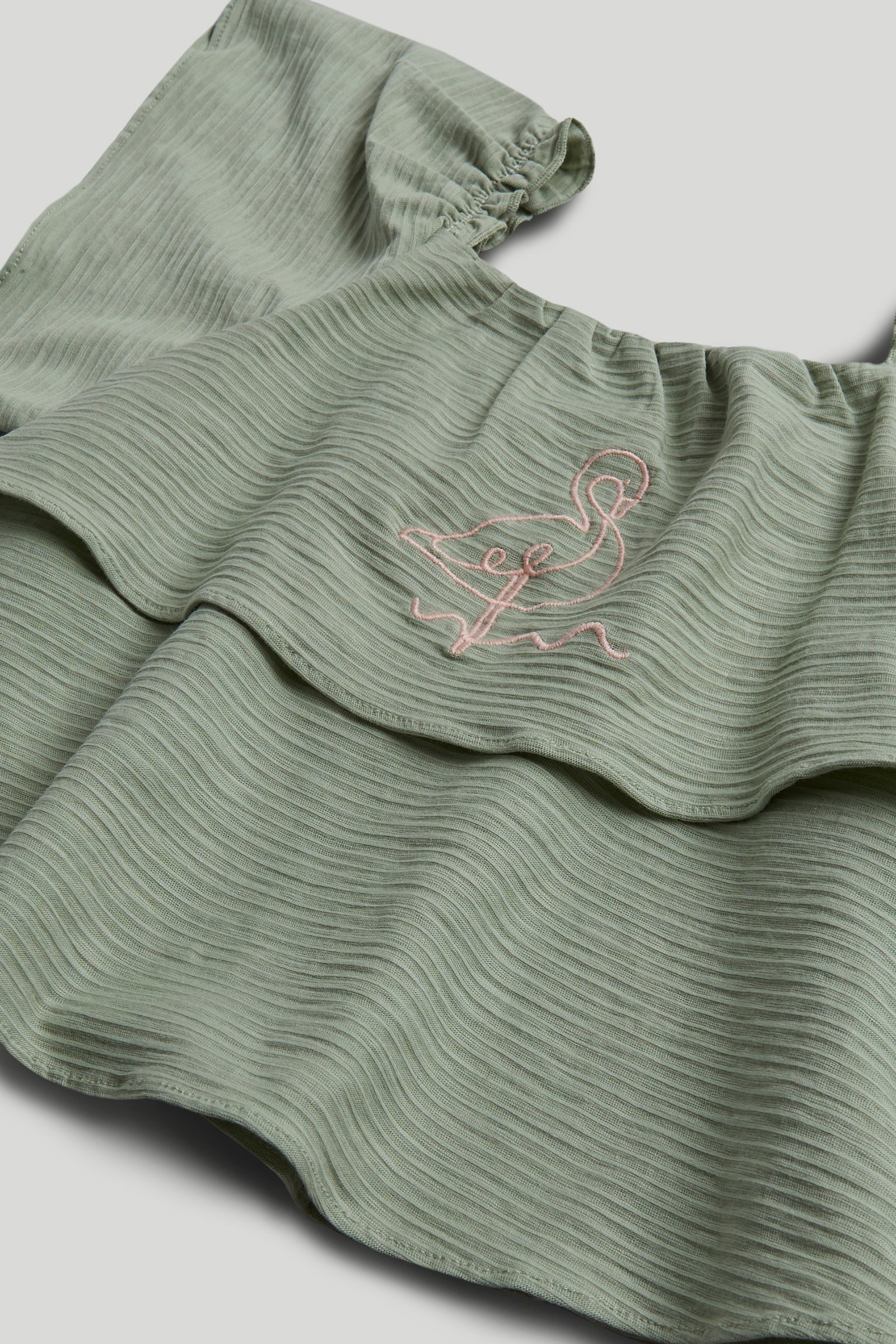 Girls Cotton Blend Embroidered Top & Trouser Set in Green