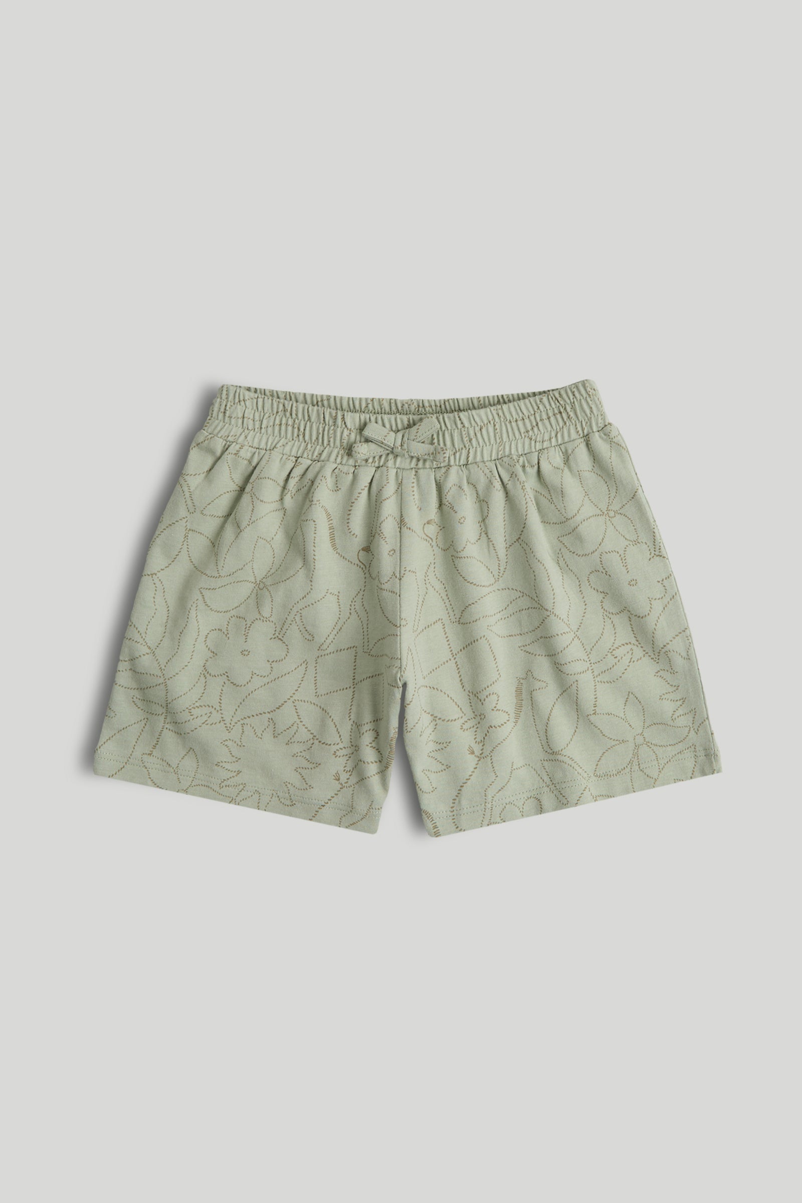 Girls Green Cotton Printed Shorts – Regular Fit