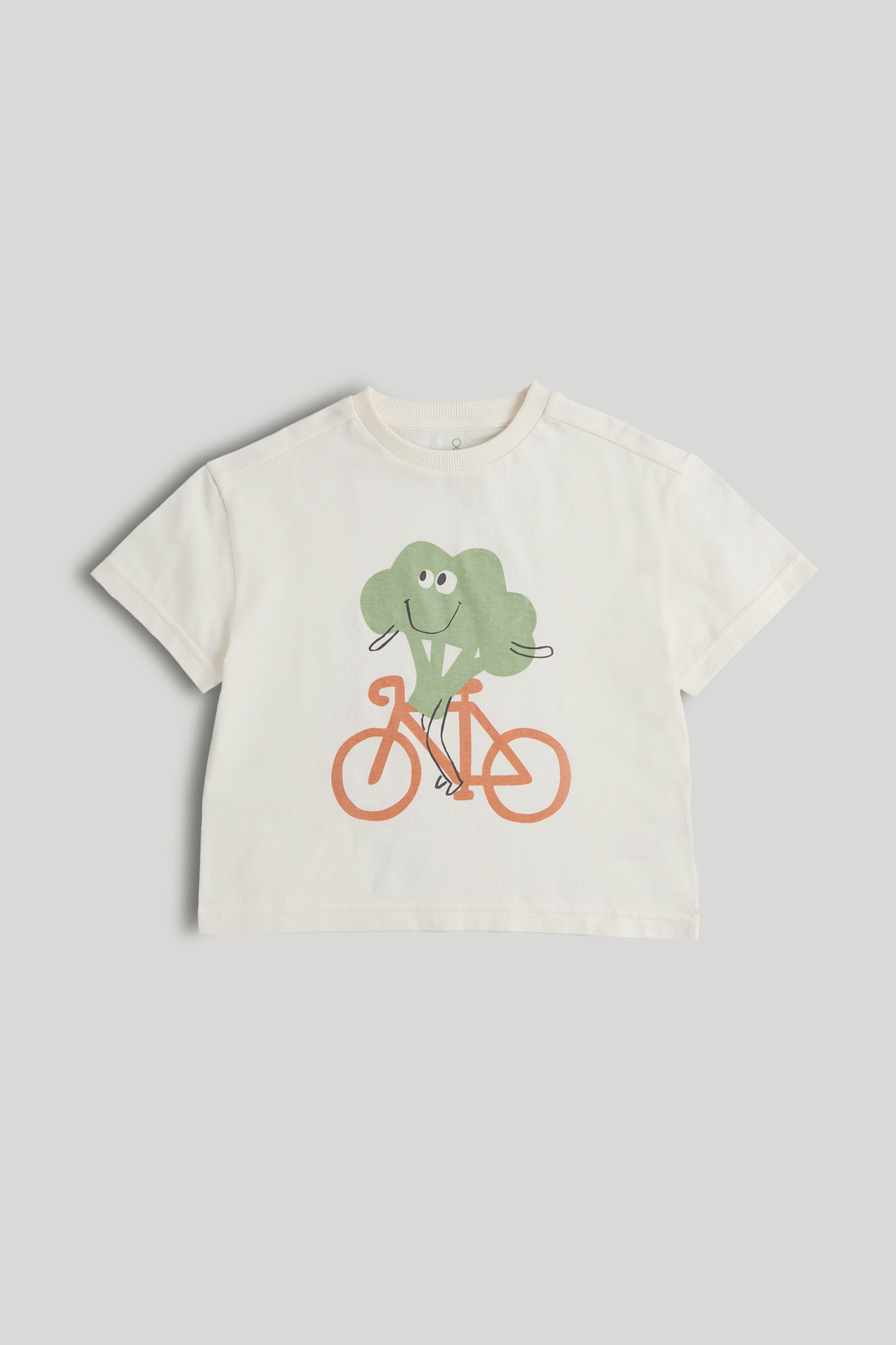 Boys White Broccoli Print Cotton Regular Fit Casual T-Shirt