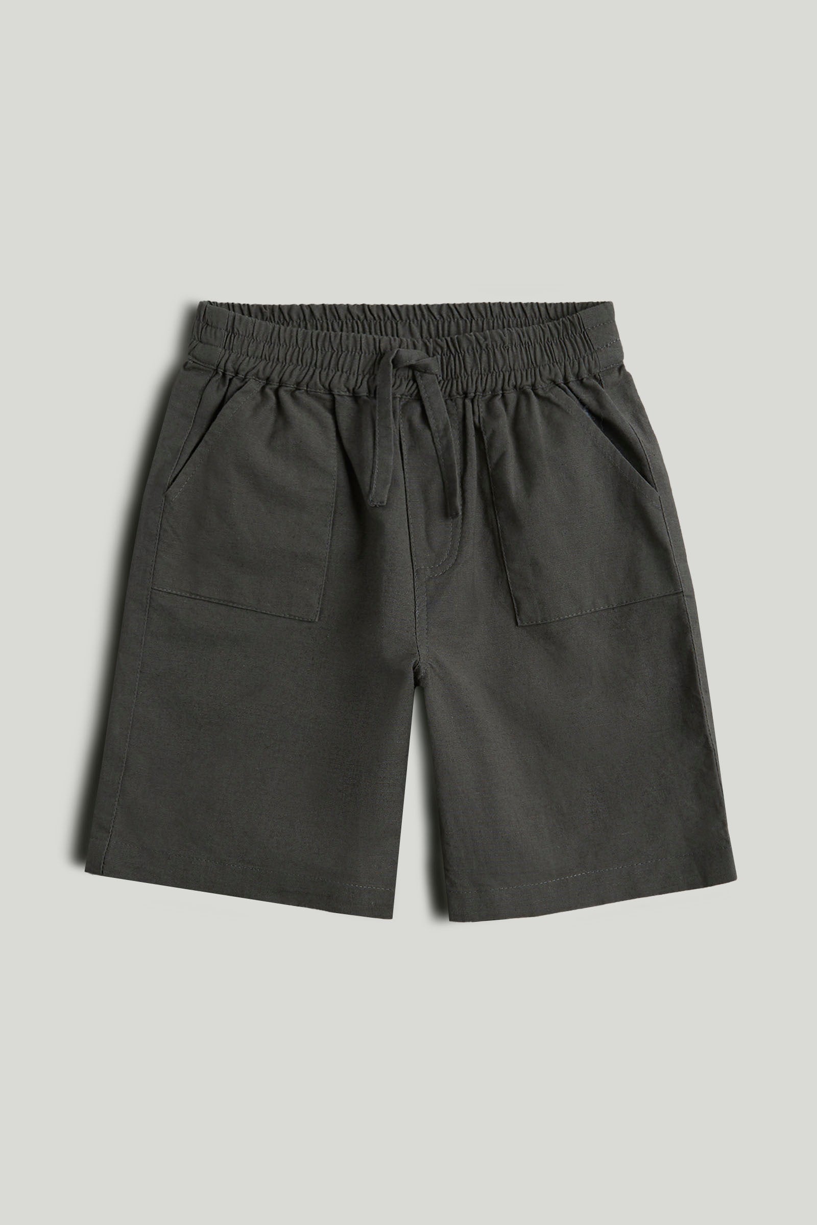 Boys Grey Cotton Linen Woven Shorts – Regular Fit