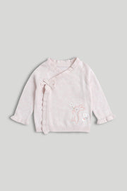 Girls Embroidered Knit Cardigan Pink