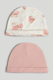 Girls Print & Plain Mix Knit Hats Multi Pack of 2