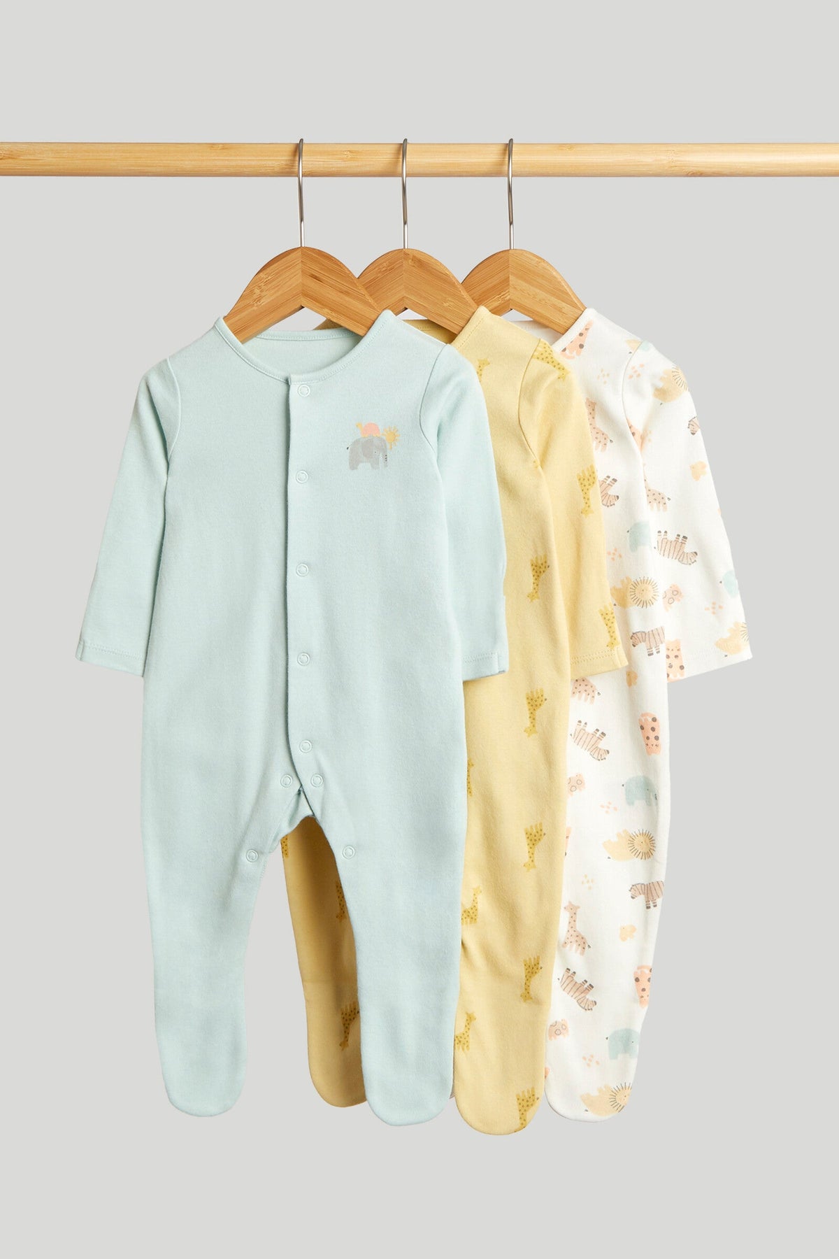 Unisex Print & Placement Mix Knit Sleepsuit Multi Pack of 3