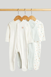 Unisex Print & Placement Mix Sleepsuit Cream Pack of 3