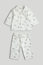 Unisex All-Over Print Woven Pyjama Set Cream Pack of 2