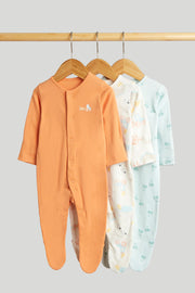 Boys Print & Placement Mix Knit Sleepsuit Multi Pack of 3