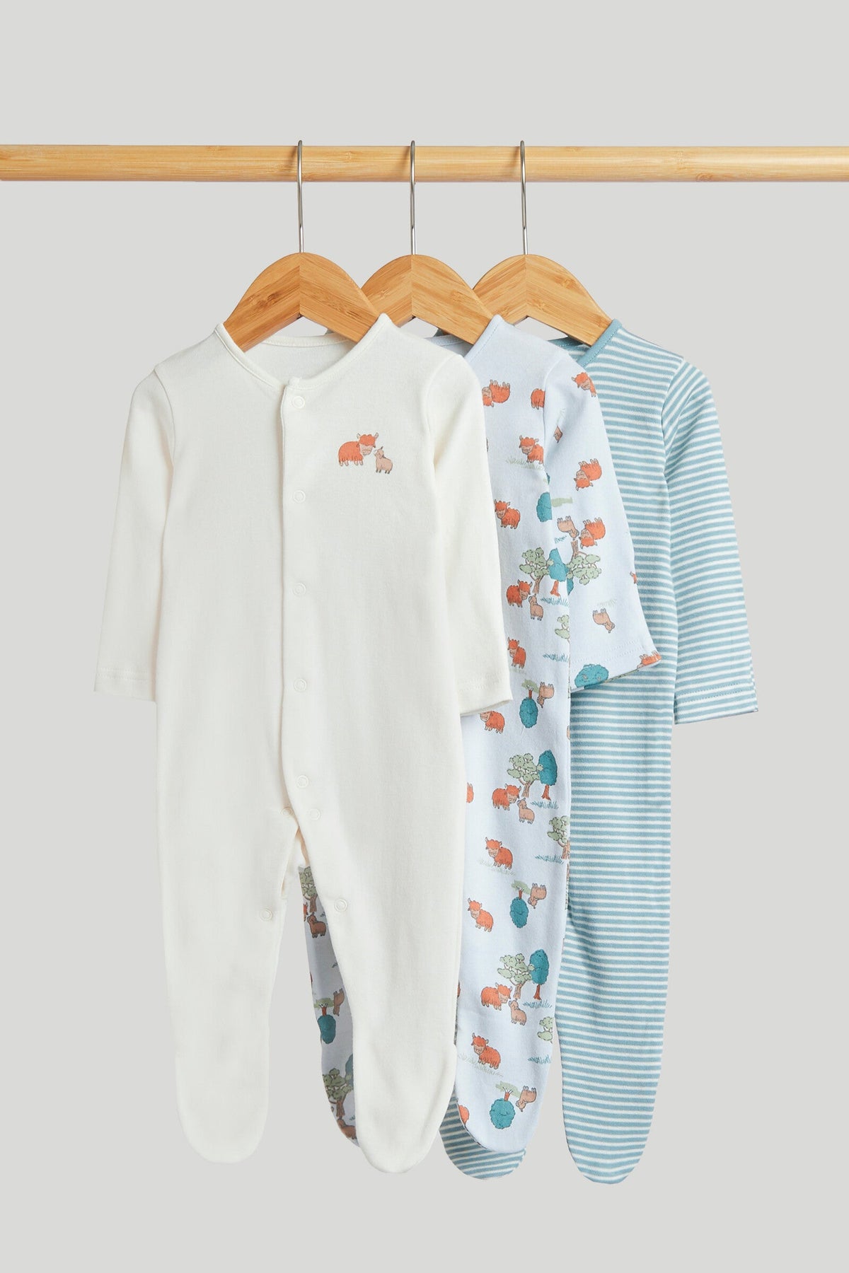 Boys Print & Placement Mix Sleepsuit Light Blue Pack of 3