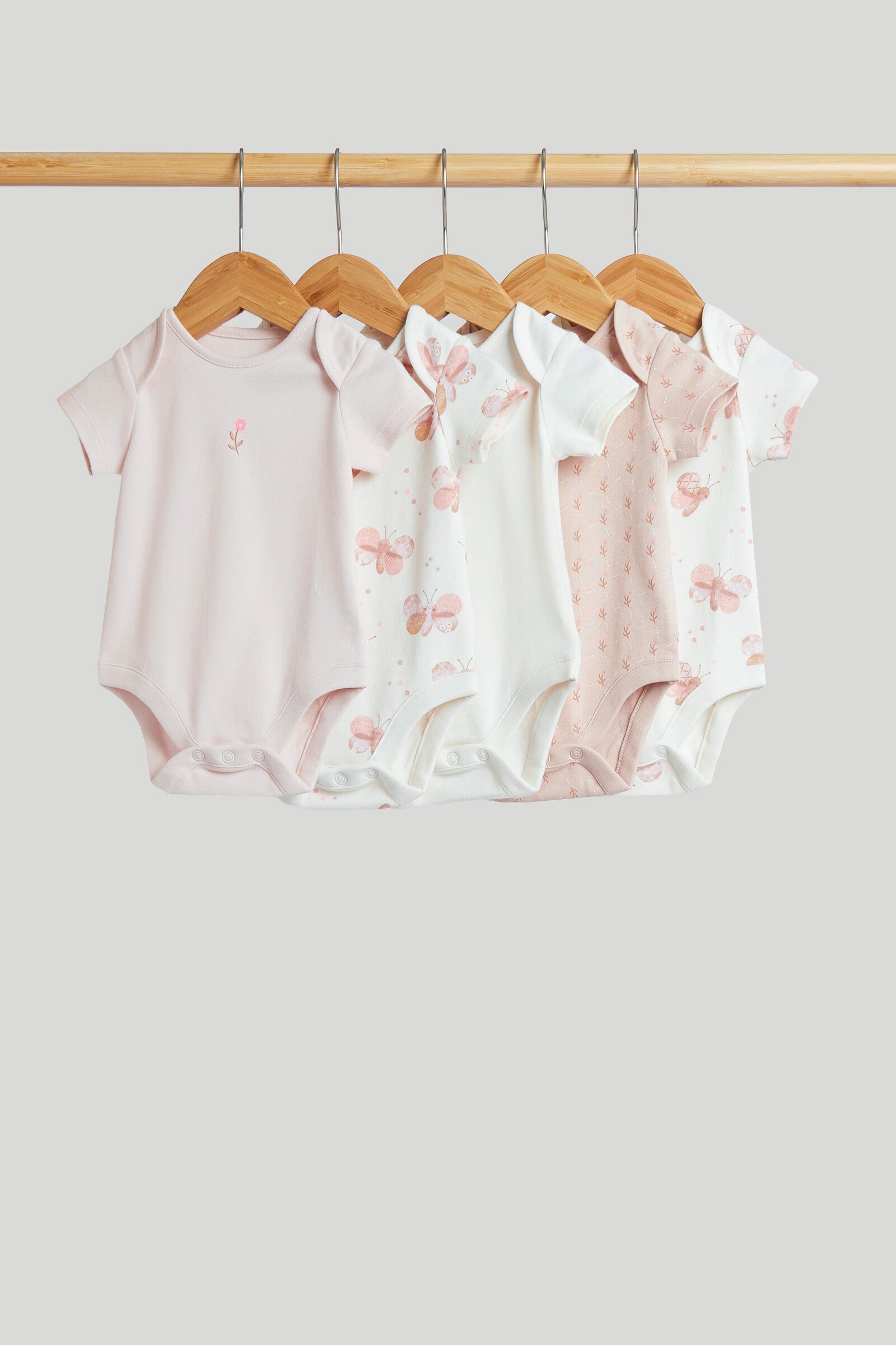 5 Pack Printed & Plain Short Sleeve Bodysuits for Baby Girls
