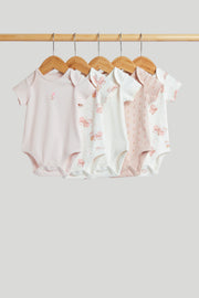 5 Pack Printed & Plain Short Sleeve Bodysuits for Baby Girls
