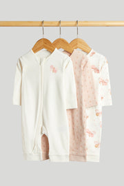 Girls Print & Placement Mix Sleepsuit Pink Pack of 3