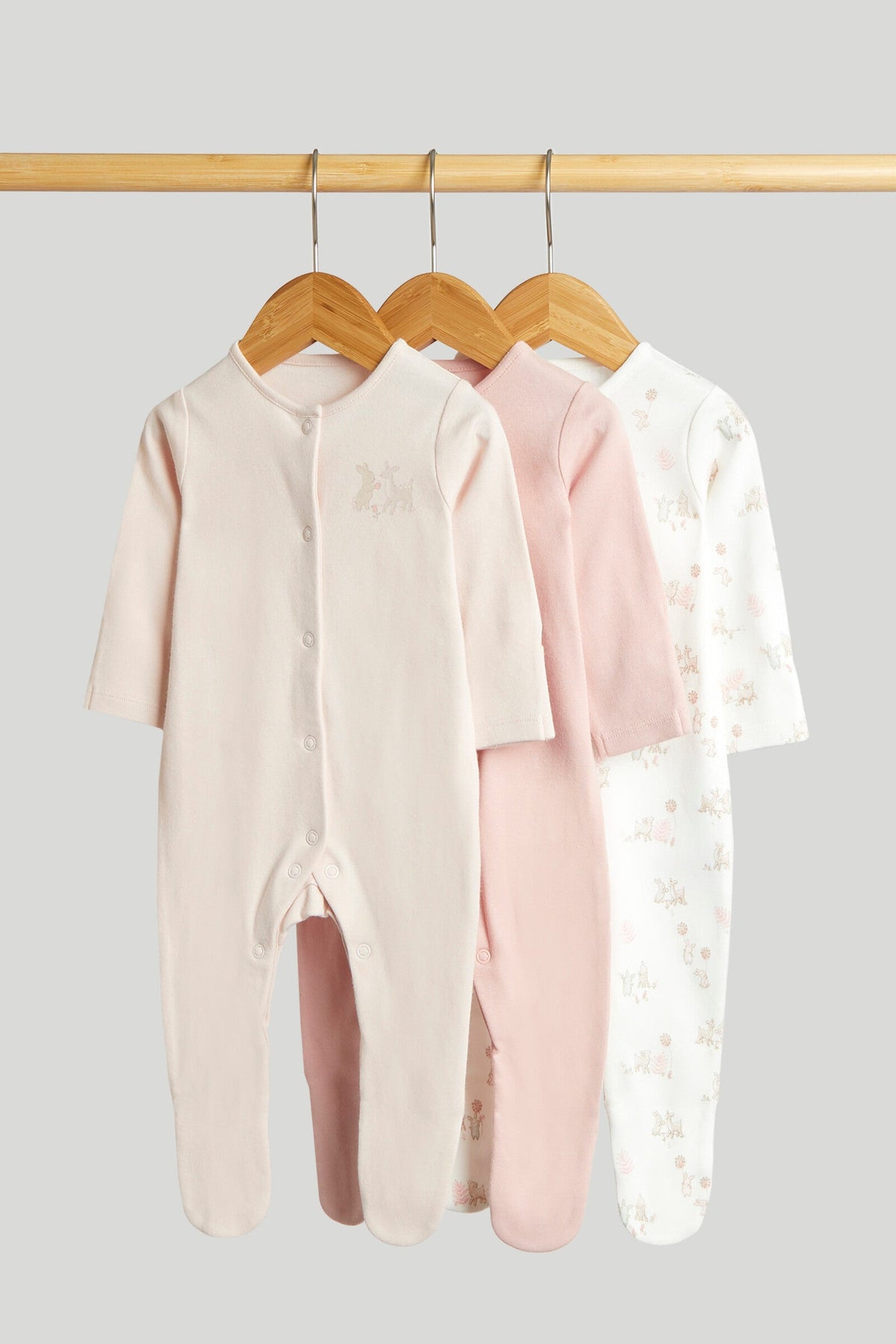 Girls All-Over Print Sleepsuit Light Pink Pack of 3