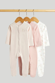 Girls All-Over Print Sleepsuit Light Pink Pack of 3