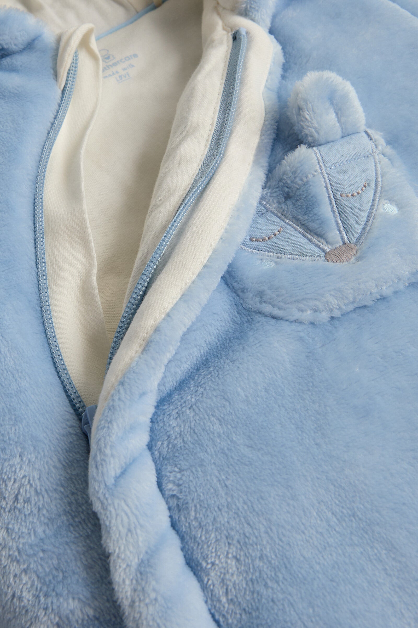 Baby Boys Blue Fluffy Applique & Embroidered Pramsuit