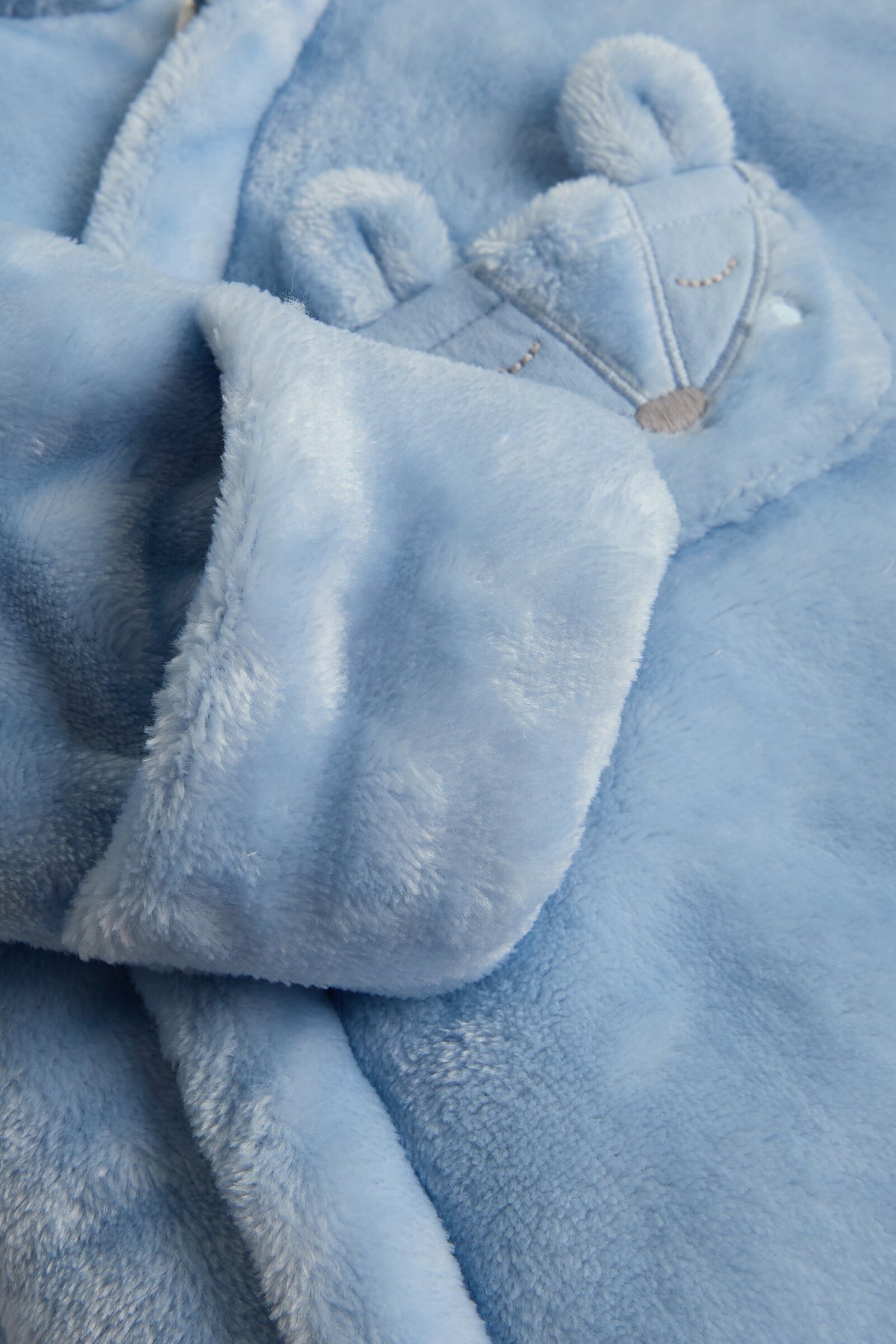 Baby Boys Blue Fluffy Applique & Embroidered Pramsuit
