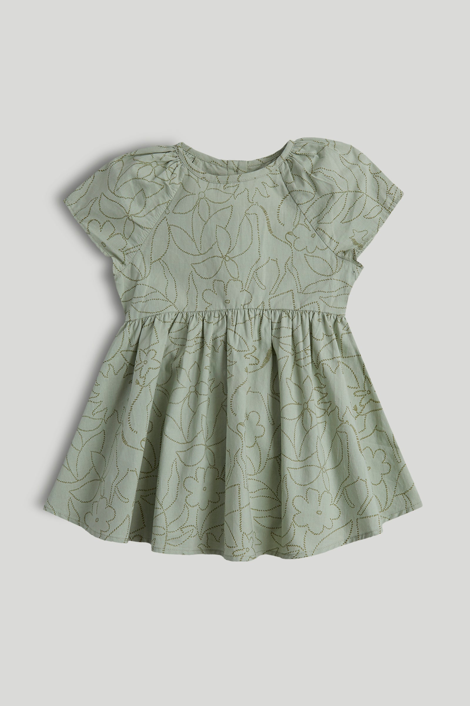 Girls Green Cotton AOP Raglan Sleeve Dress