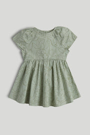 Girls Green Cotton AOP Raglan Sleeve Dress