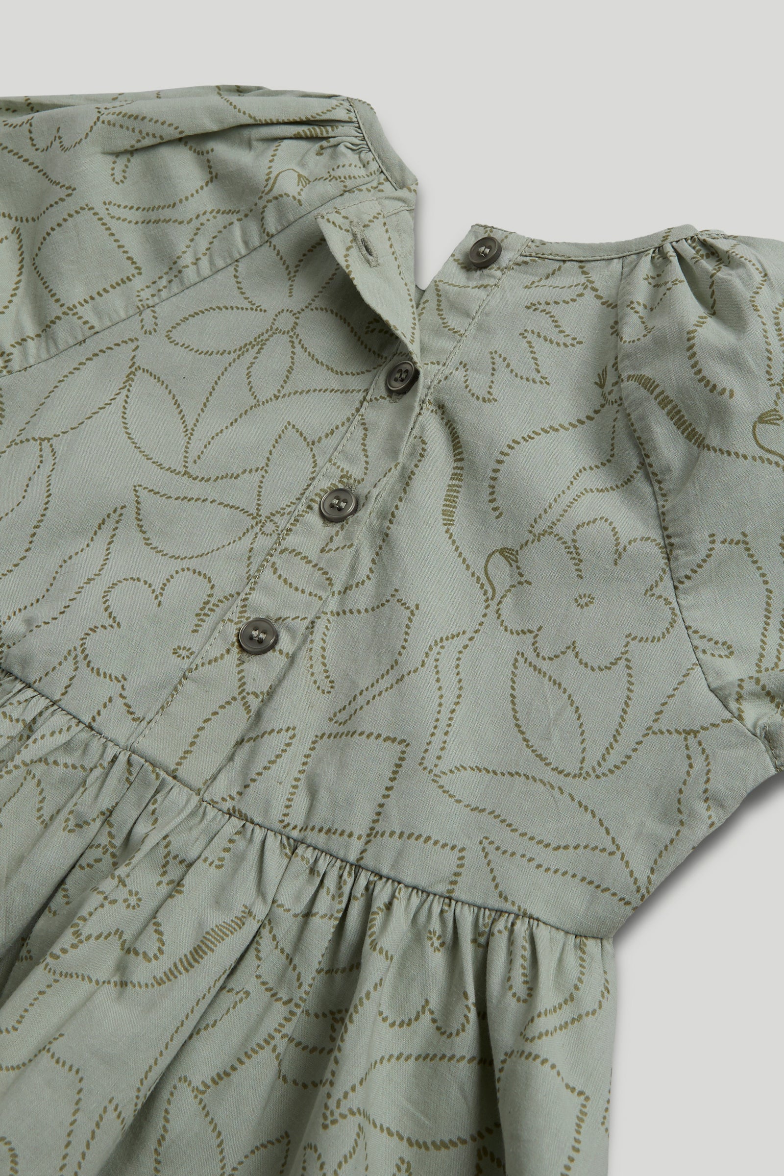 Girls Green Cotton AOP Raglan Sleeve Dress