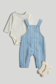 Boys Striped Dungaree Set Multi Pack of 3