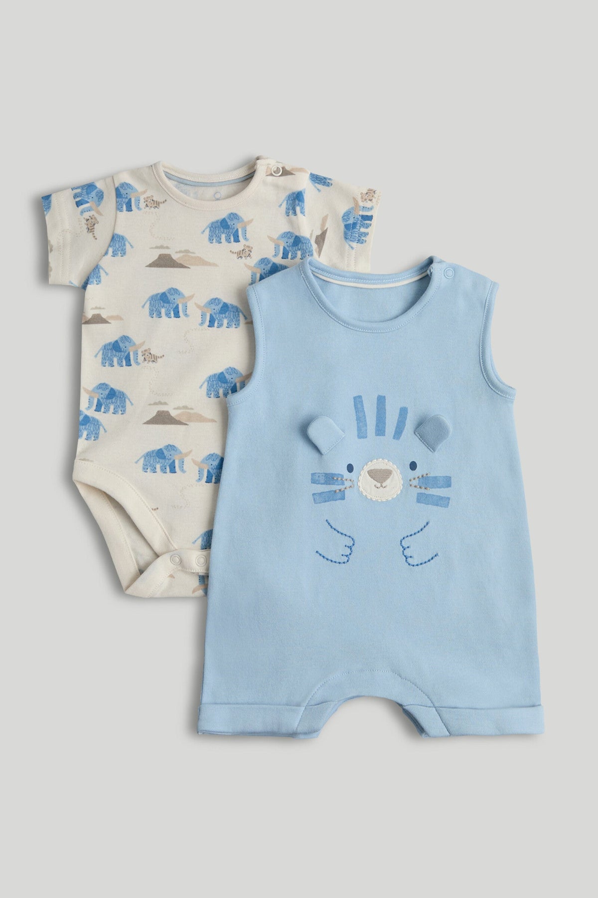 Boys Print & Plain Mix Romper Multi Pack of 2
