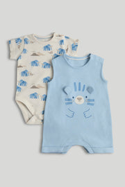 Boys Print & Plain Mix Romper Multi Pack of 2