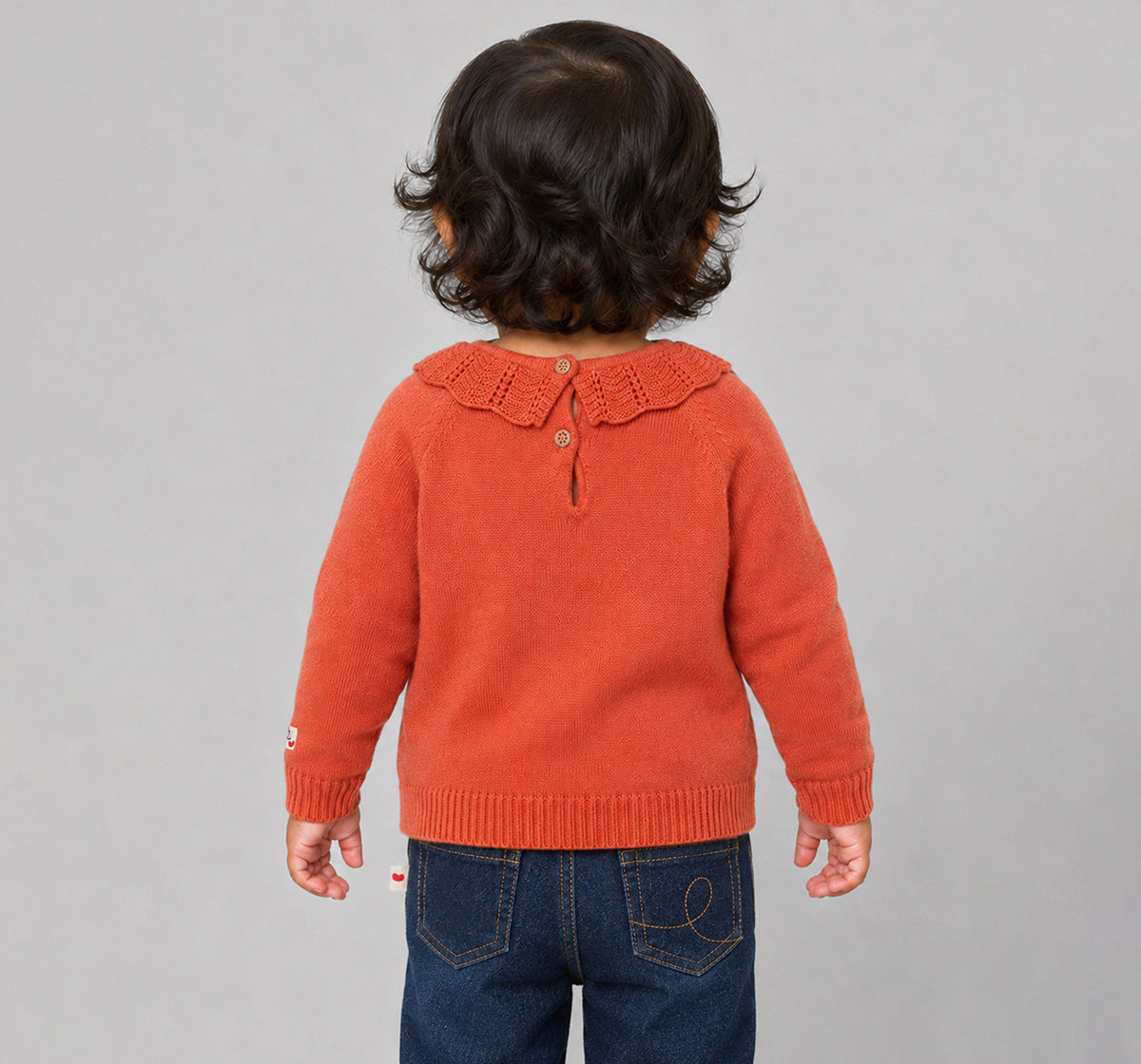 Sweater with Stylized Collar & Intarsia Orange